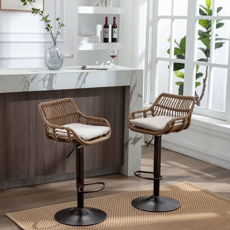 Set of 2 Swivel Bar Stools Adjustable Counter Height with Footrest