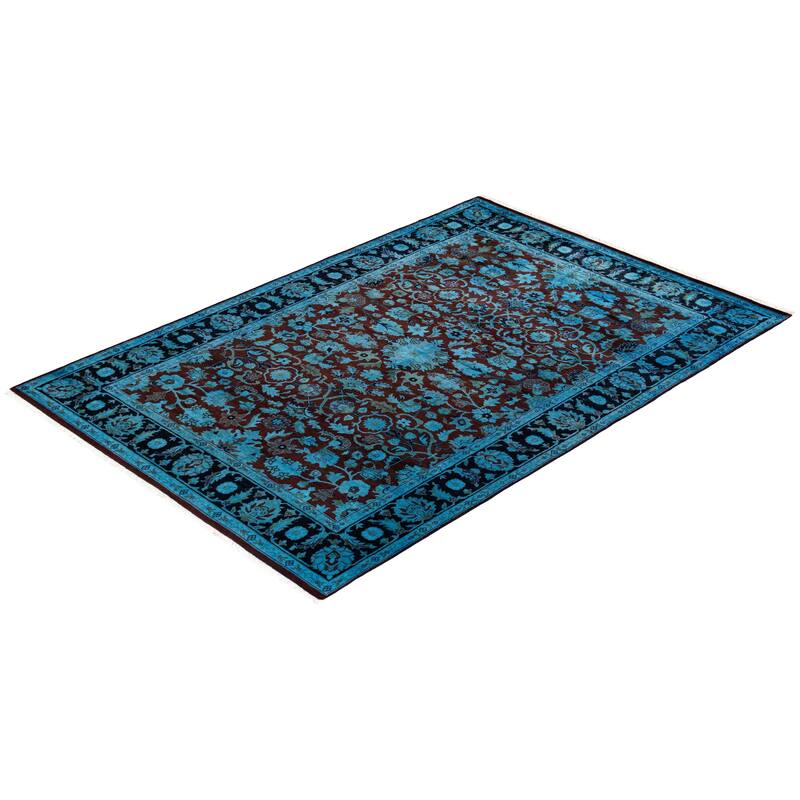 Overton Hand Knotted Wool Vintage Inspired Modern Contemporary Overdyed Blue Area Rug - 4' 1" x 5' 10"