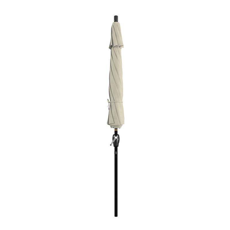 California Umbrella 9' Rd. Aluminum Patio Umbrella, Crank Lift with Push Button Tilt, Black Finish, Pacifica Fabric