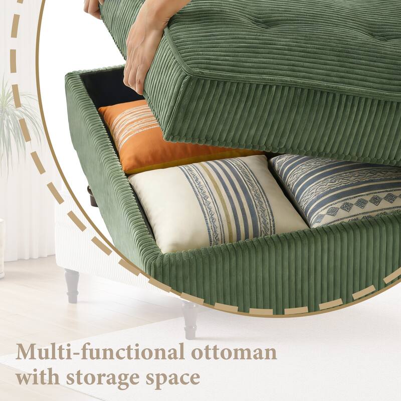 31.78" W Oversized Square Upholstered Storage Ottoman with Wooden Tray