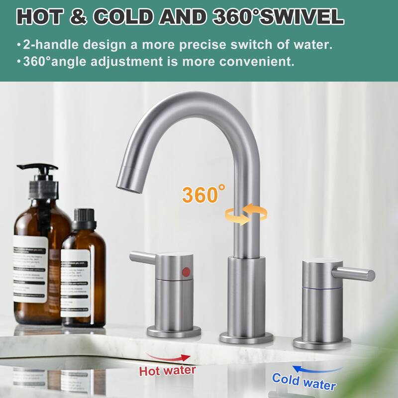WOWOW 8 in. Widespread Double Handle Bathroom Faucet