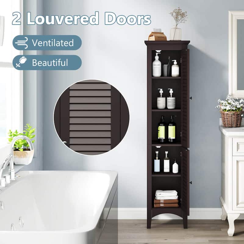 Costway Tall Bathroom Floor Cabinet Narrow Linen Tower with 2 Doors & - See Details