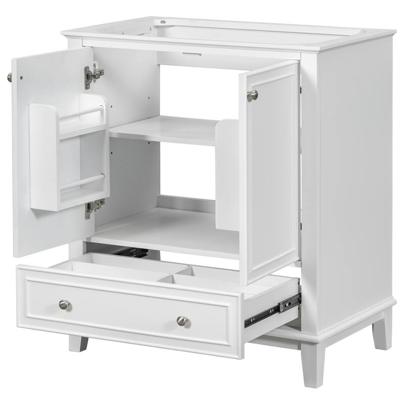 29.5" White Bathroom Vanity Cabinet Base with Adjustable Shelf, 1 Drawer & 2 Doors, Freestanding, Solid Wood - White