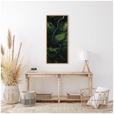 Kate and Laurel Sylvie Aerial View of a Winding River in a Green Valley in Iceland Framed Canvas by Michael Schauer