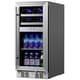 preview thumbnail 1 of 3, Signature 15 in. 8-Bottle and 40-Can Stainless Steel Single Door Dual Zone Built-In Wine and Beverage Cooler SS-WB150840DZ