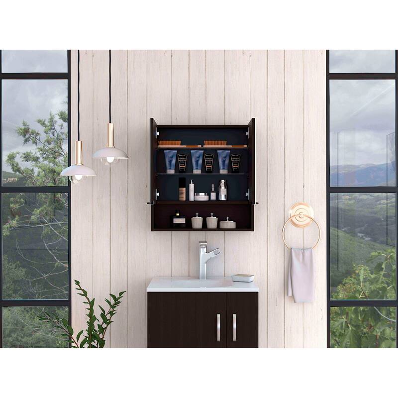 Rectangle Medicine Cabinet with Mirror, Two Doors, 4 Interior Shelves, White Finish, Perfect for Bathroom Storage
