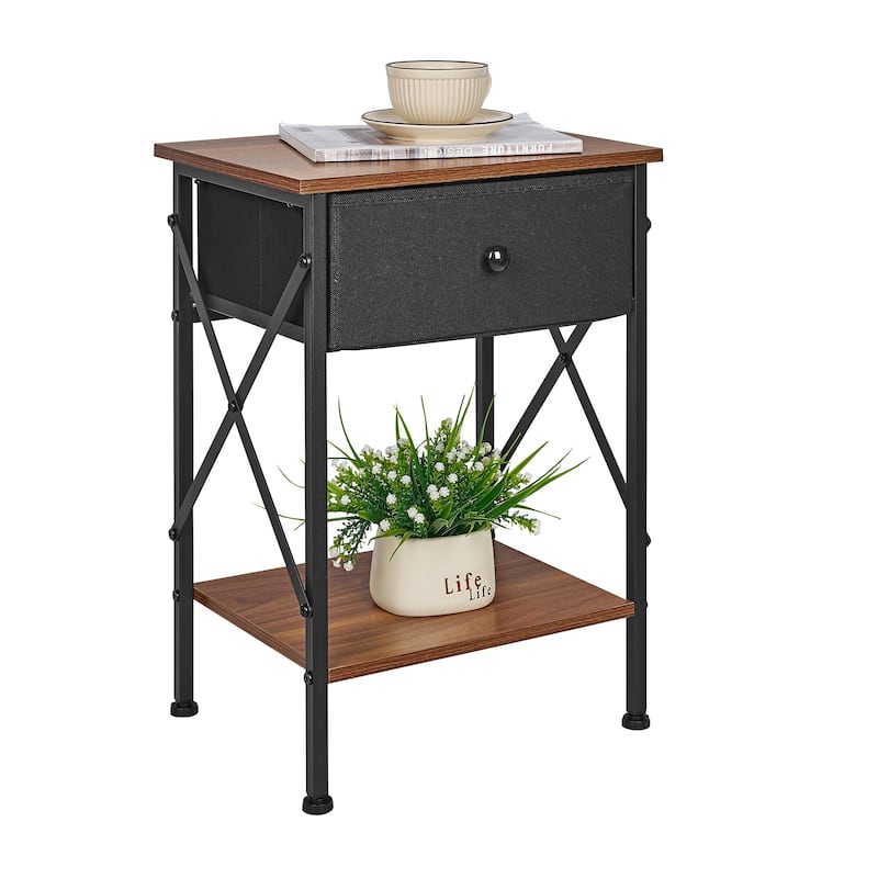 Javlergo 2 Pack X Frame Nightstand with Removable Fabric Drawer Easy to Clean Multifunctional End Table with Open Shelf