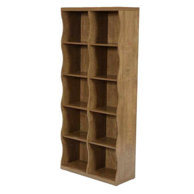 70.86" Bookcase with 10 Storage Cubes, 5-Tier Wave-Design Bookshelf