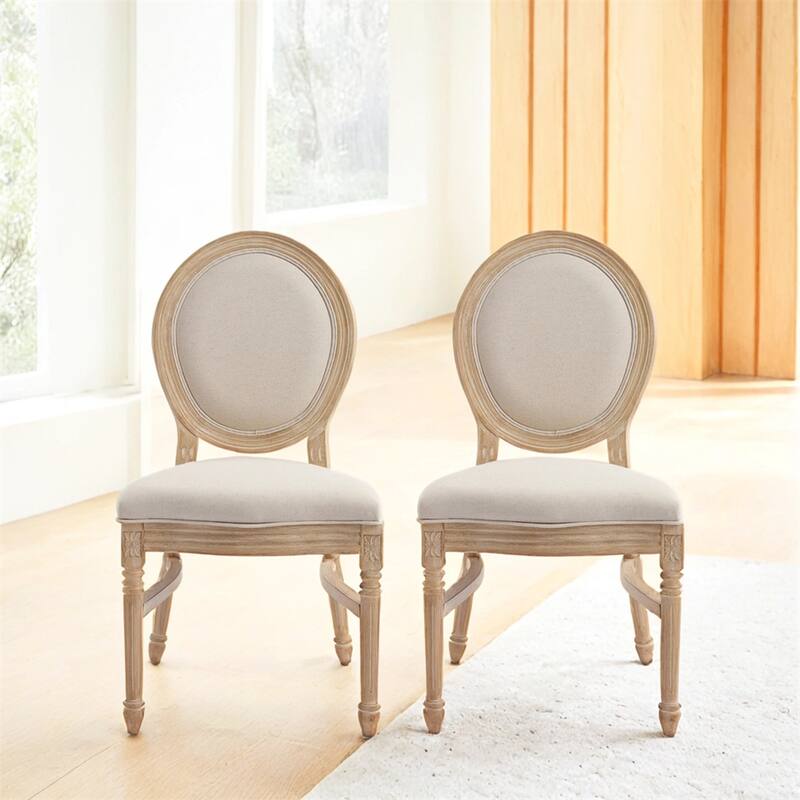 French Country Dining Chairs Set of 2,Upholstered Chairs w/Round Back