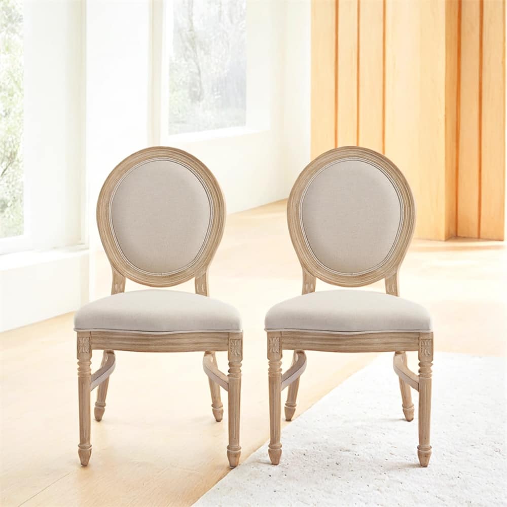French Country Dining Chairs Set of 2,Upholstered Chairs w/Round Back
