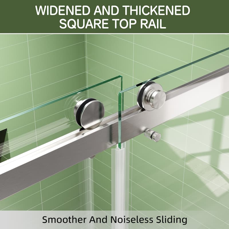 72" x 59" Frameless Double Sliding Shower Door, 8mm Easy-Clean Tempered Glass, 304 Stainless Hardware, Reversible