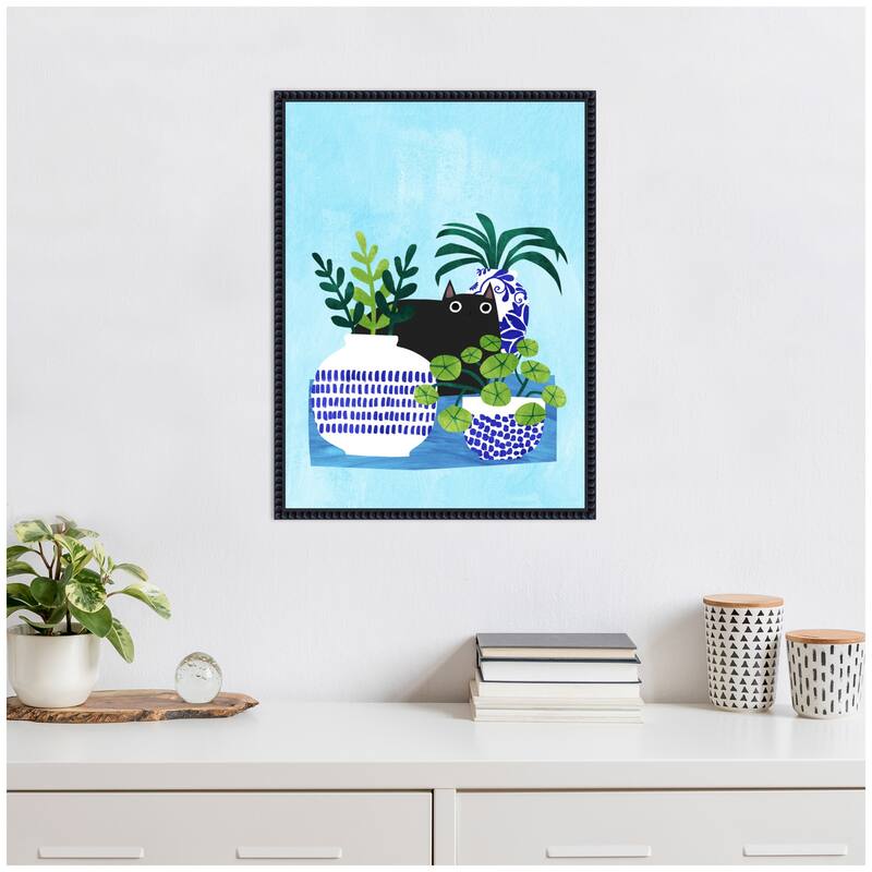 Kate and Laurel Blue Pots by Planet Cat Framed Canvas Wall Art Print