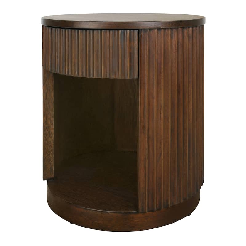 NPD Furniture Truro Fluted Nightstand with 1 Drawer and Open Shelf - Rustic Walnut