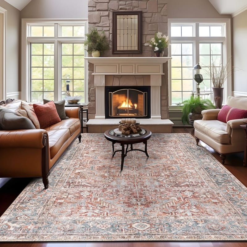 World Rug Gallery Vintage Distressed Machine Washable Area Rug - 9' x 12' - Rectangle