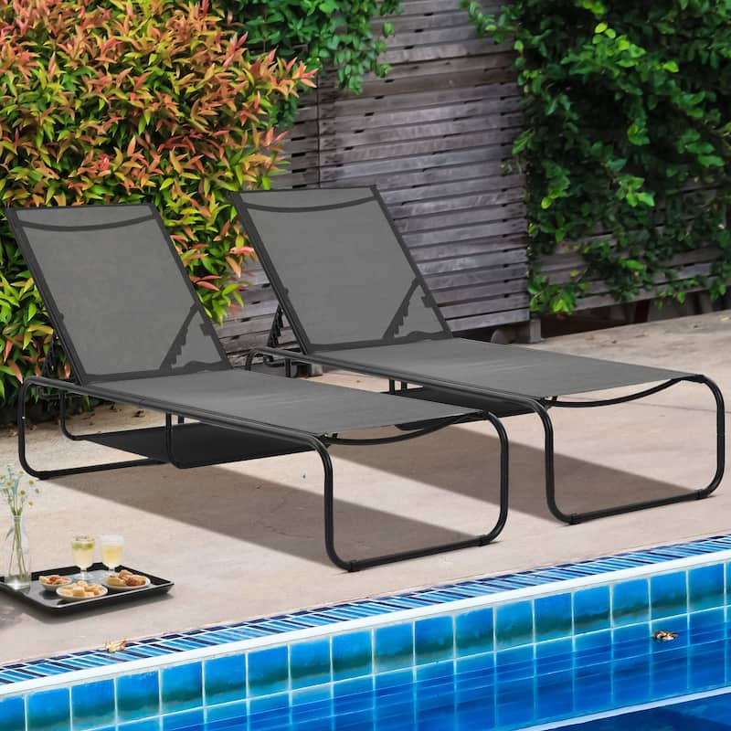 Ainfox 2 Pcs Chaise Lounge Outdoor Recliner Backyard Chair - Black