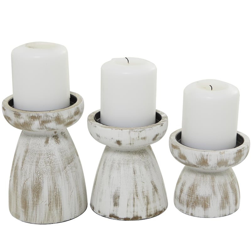 Black or White Wood Distressed Pillar Candle Holder (Set of 3)