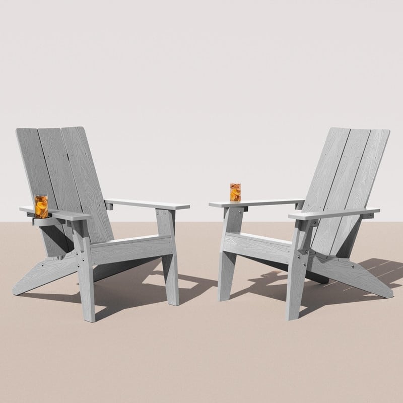 WINSOON All Weather HIPS Outdoor Adirondack Chairs with Cup Holder Set of 2 - Grey