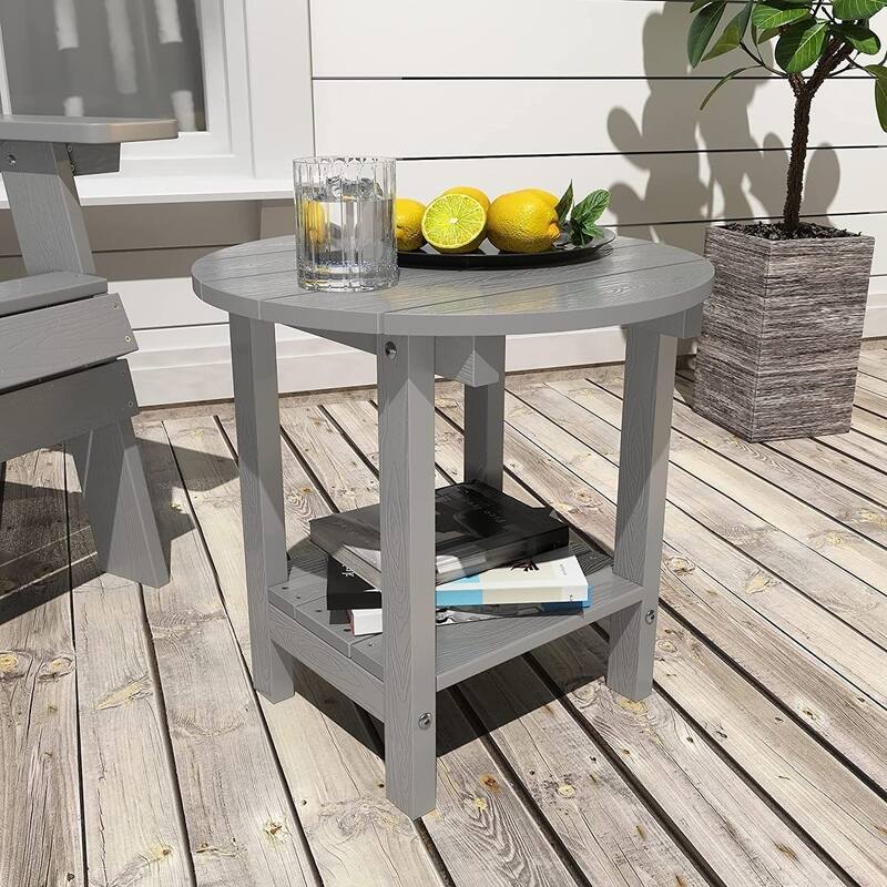 WINSOON All Weather HIPS Outdoor Round 2-Tier Outdoor Side Tables Adirondack Tables - Grey