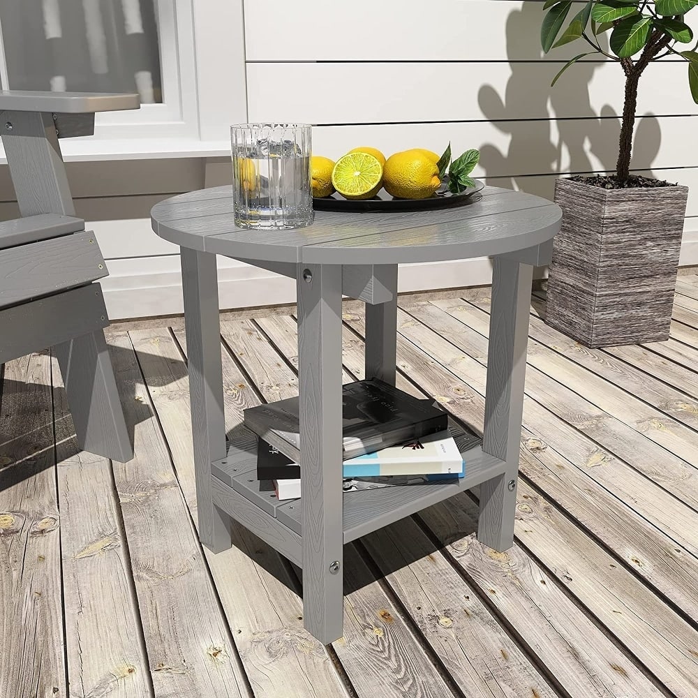 WINSOON All Weather HIPS Outdoor Round 2-Tier Outdoor Side Tables Adirondack Tables