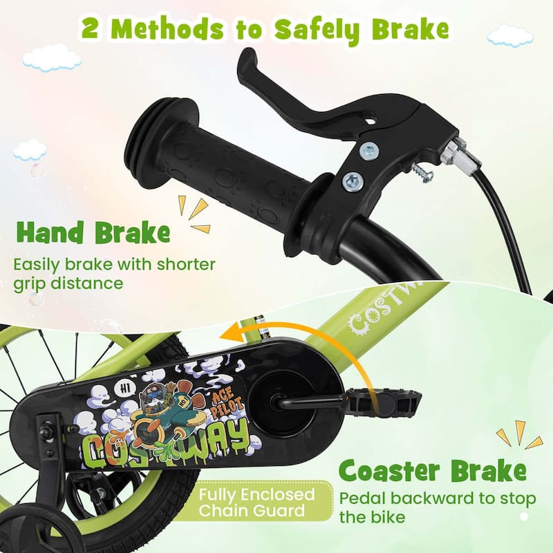 14'' Child Bike Kids Bicycle w/ Adjustable Height &Training Wheels