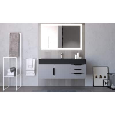 Amazon 48" Wall Mounted Bathroom Vanity Set w/ Black Top