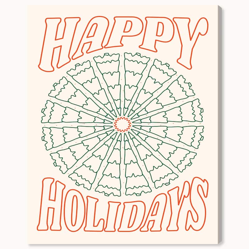Wynwood Studio Canvas Holiday and Seasonal Outline Happy Holidays Red Wall Art Canvas Print