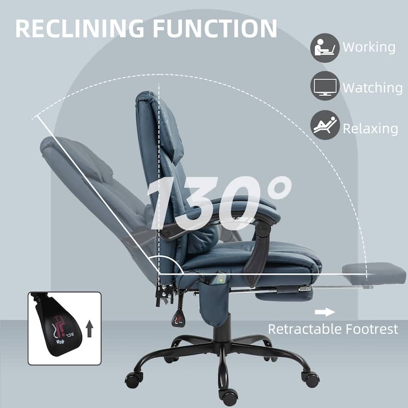 Vinsetto Office Desk Chair Recliner, Height Adjustable Movable Lumbar Support with 6-Point Vibrating Massage
