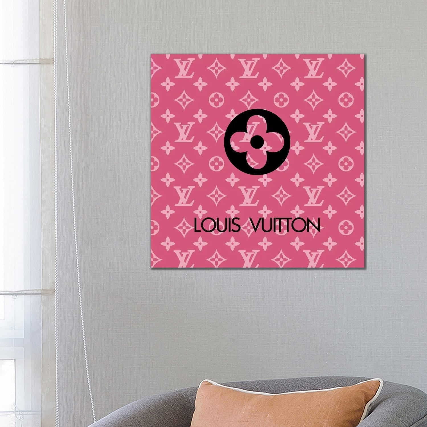 Framed Canvas Art - Louis Vuitton Symbol Light Black by Art Mirano ( Fashion > Fashion Brands > Louis Vuitton art) - 18x18 in