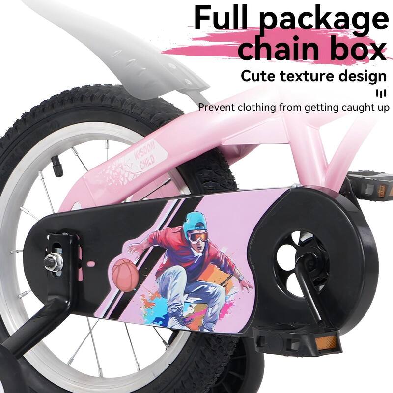 18 Inch Kids Bike with Adjustable Saddle, Dual Brakes and Training Wheels Steel Frame Bicycle for Ages 5-10