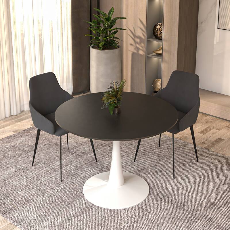 LeisureMod Bristol 40" Round Dining Table for 4 with MDF Wood Tabletop in White Steel Base for Kitchen & Dining Room
