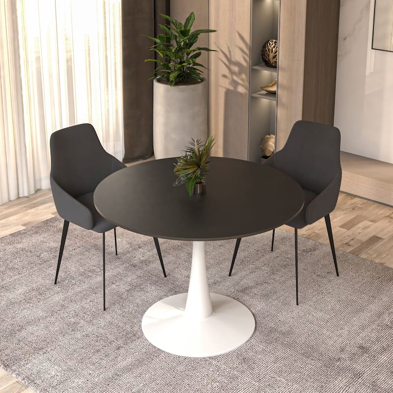 LeisureMod Bristol 40" Round Dining Table for 4 with MDF Wood Tabletop in White Steel Base for Kitchen & Dining Room