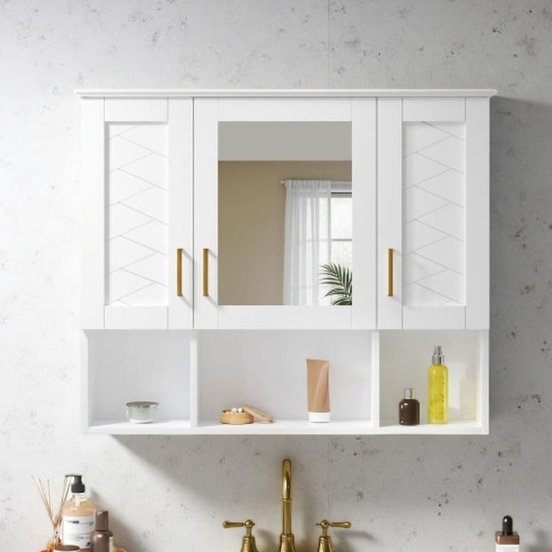 35" Wall-Mount Mirror Medicine Cabinet with Adjustable Shelves, Soft-Close Door, High-Definition Mirror Storage Organizer