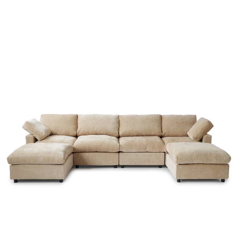 134" Cloud Sectional Couches for Living Room, Convertible U Shape Couch with Ottoman, 6 Seater Modular Sectional Sofa