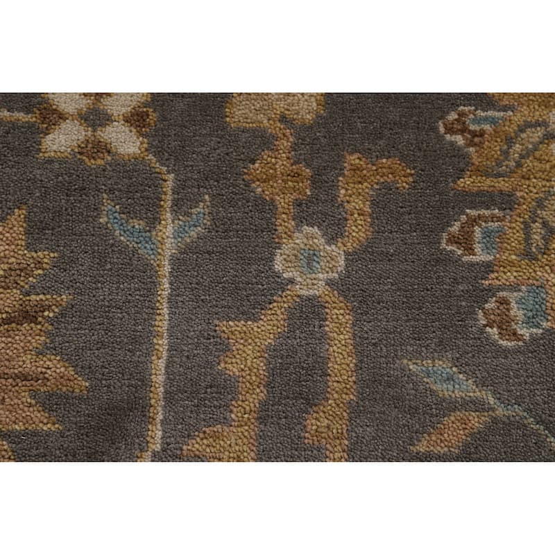 Geometric Gray Oushak Indian Area Rug Hand-Knotted Wool Carpet - 9'3"x 11'8"