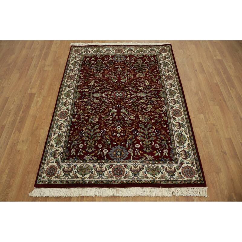 Hand Knotted Oriental 100% Wool Carpet Traditional All-Over Red Agra Area Rug - 5' 9'' X 4' 0''