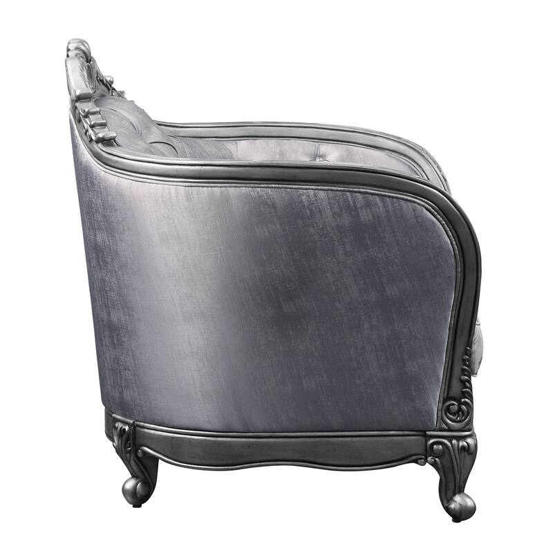 Gweniviere Light Blue and Platinum Sofa with Button Tufted