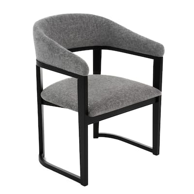 Cid Mary Dining Chair, Gray Fabric, Curved Black Solid Rubberwood Frame