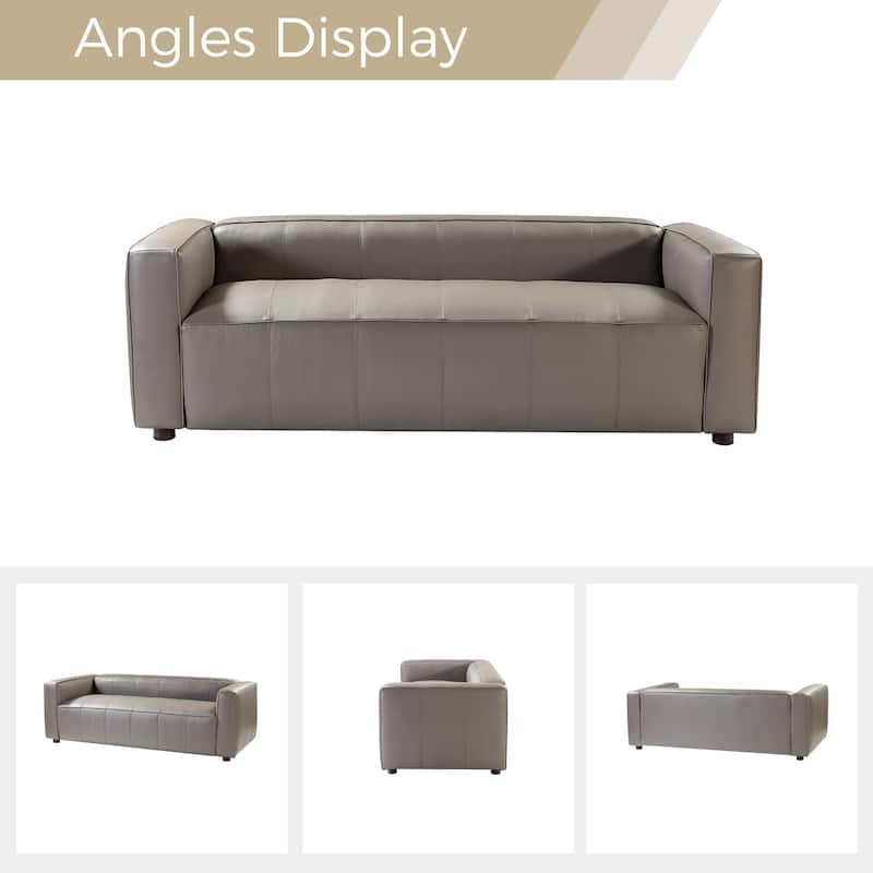 Donia Mid-Century Modern Leather 82" Curved Sofa with Wooden Legs by HULALA HOME