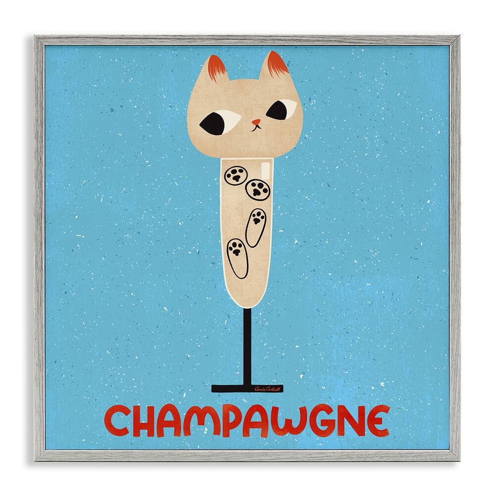 Stupell Champawgne Feline Wine Framed Giclee Art Design By Carrie Cantwell