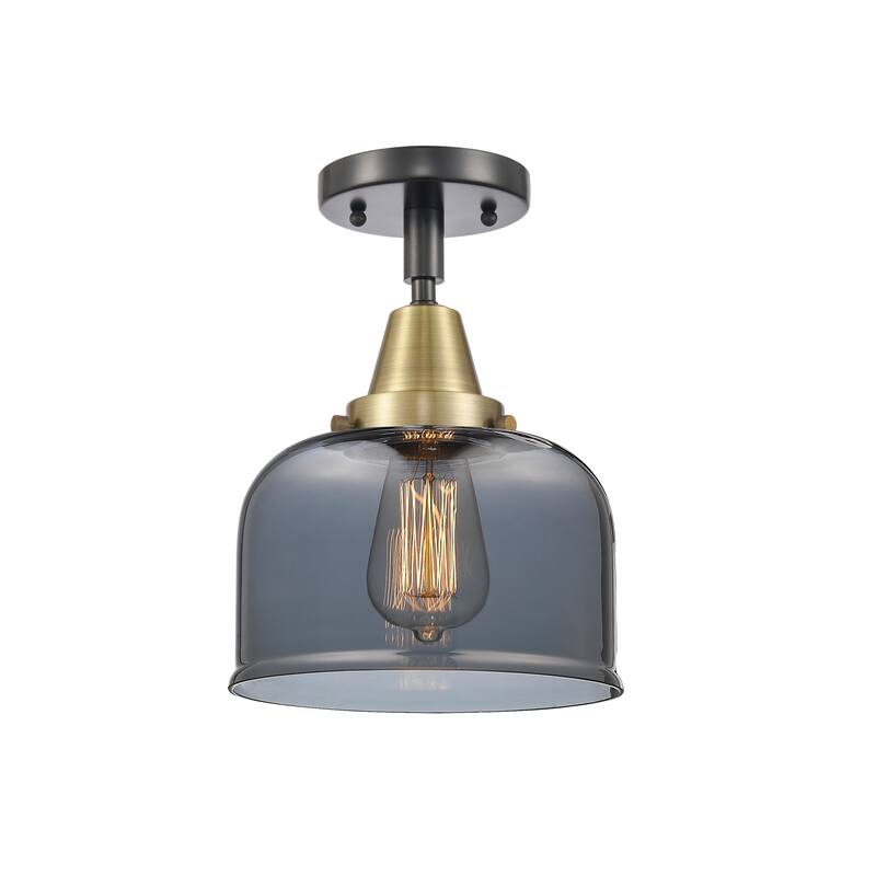 Innovations Lighting Caden Bell - 1 Light 8" Flush Mount - Black Antique Brass/Light Smoke