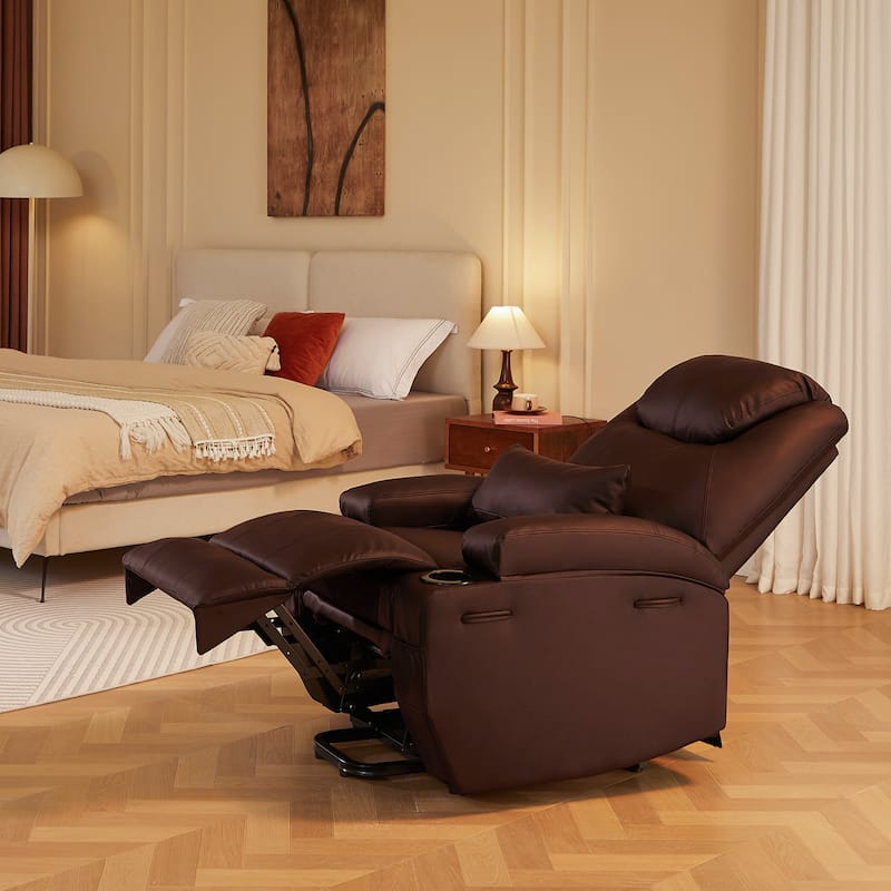 Bestier 34.6" Electric Power Lift Asist Recliner Chair with Massage and Heat,Fax Leather Reclining Chair with Side Pockets