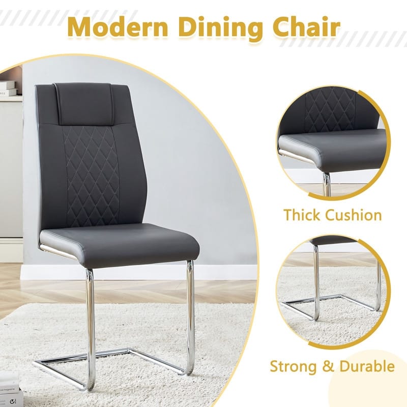5-Piece Cream White MDF Dining Table Set, with 4 Chairs, Silver Metal Legs, Kitchen Dining Room Set