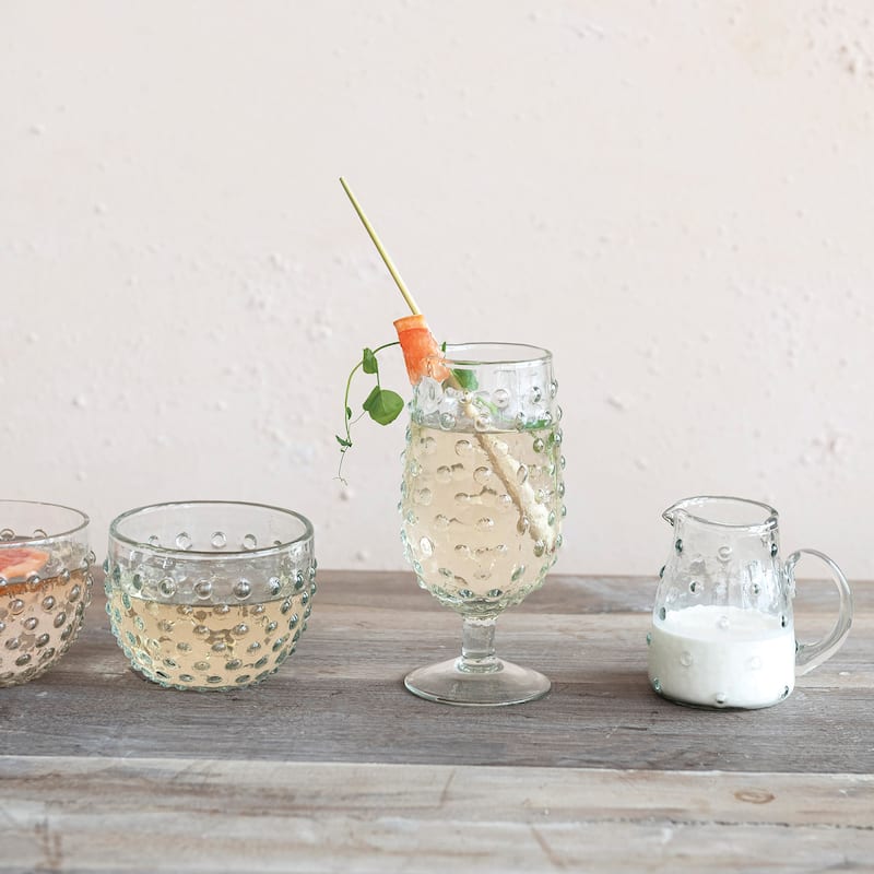 Hobnail Stemmed Drinking Glasses - 3.0"L x 3.0"W x 6.5"H