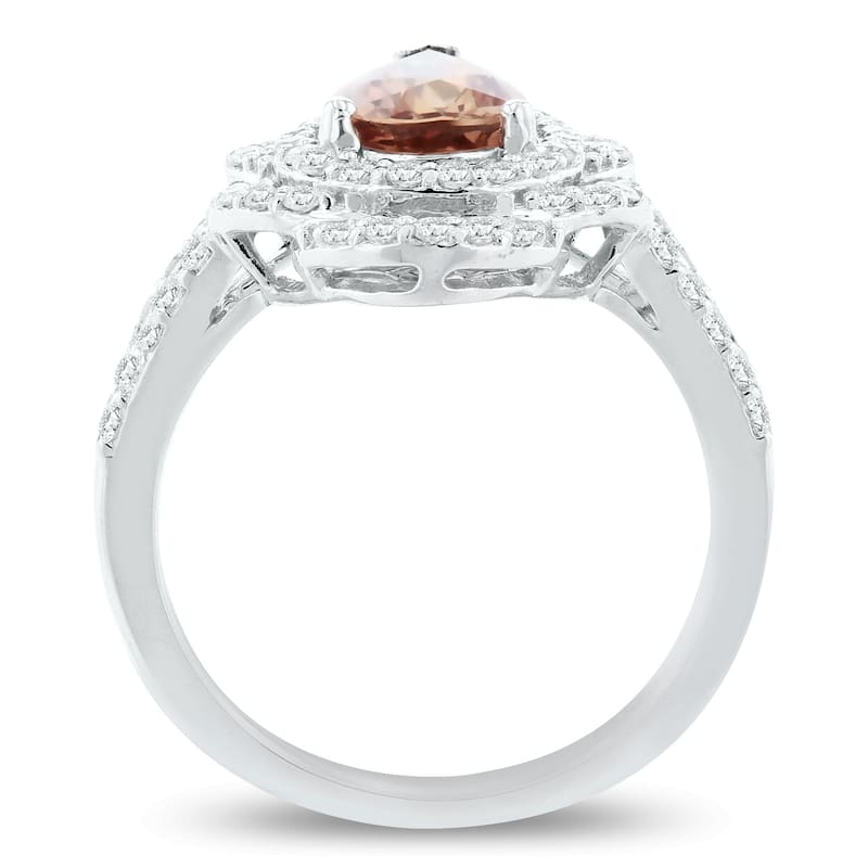 Auriya 14k White Gold 1 3/4ct Pear-Shaped Rare Pink Sapphire and 5/8ct TDW Diamond Halo Engagement Ring