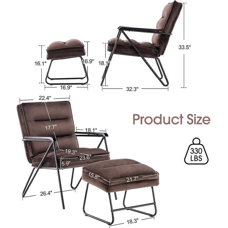 MCombo Tufted Velvet and Iron Club Chair with Ottoman