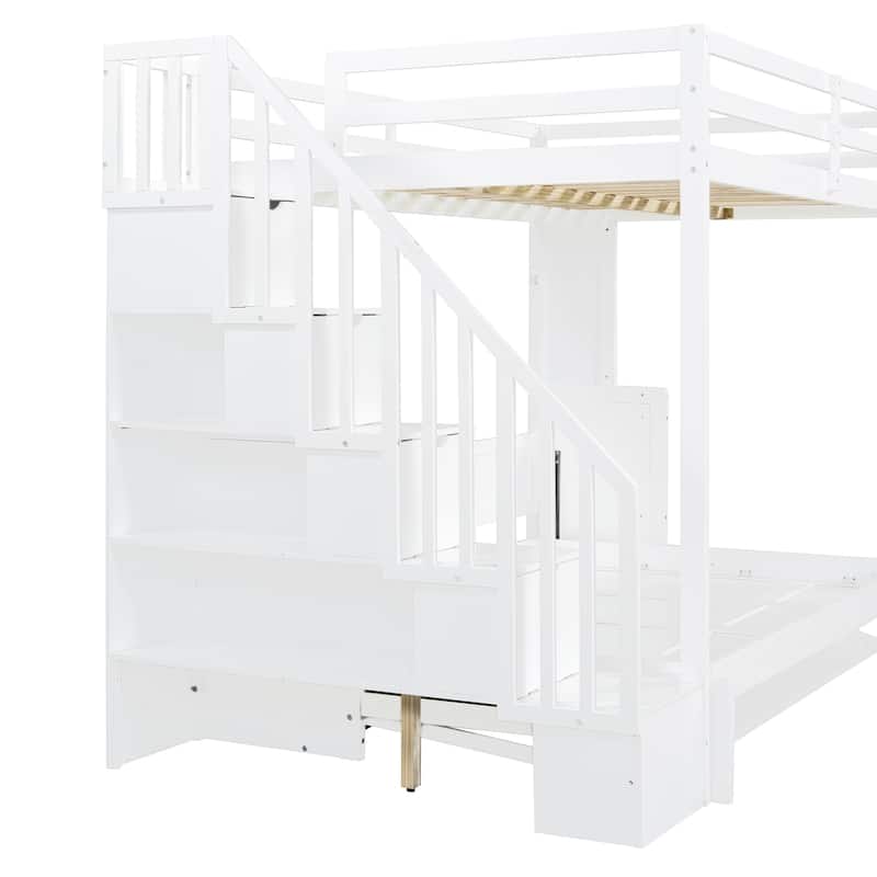 Roomfitters Full Over Full Murphy Bunk Bed with Hydraulic Lift, Foldable Desk and Storage Cabinet