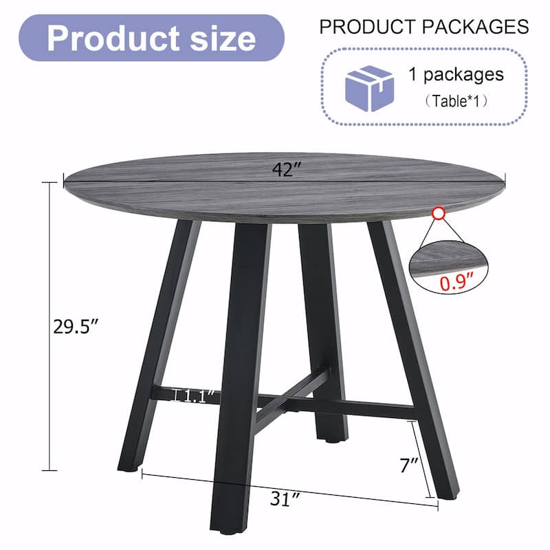 42" Round Dining Table - Metal Legs, Multi-Use
