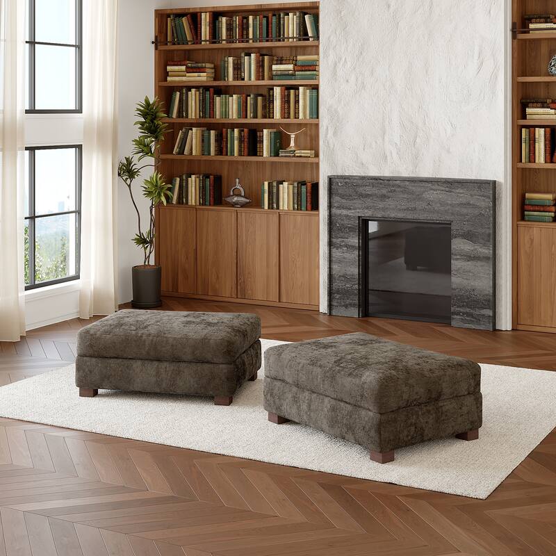 Oversized Chenille Modular Ottoman With Cushioned Top