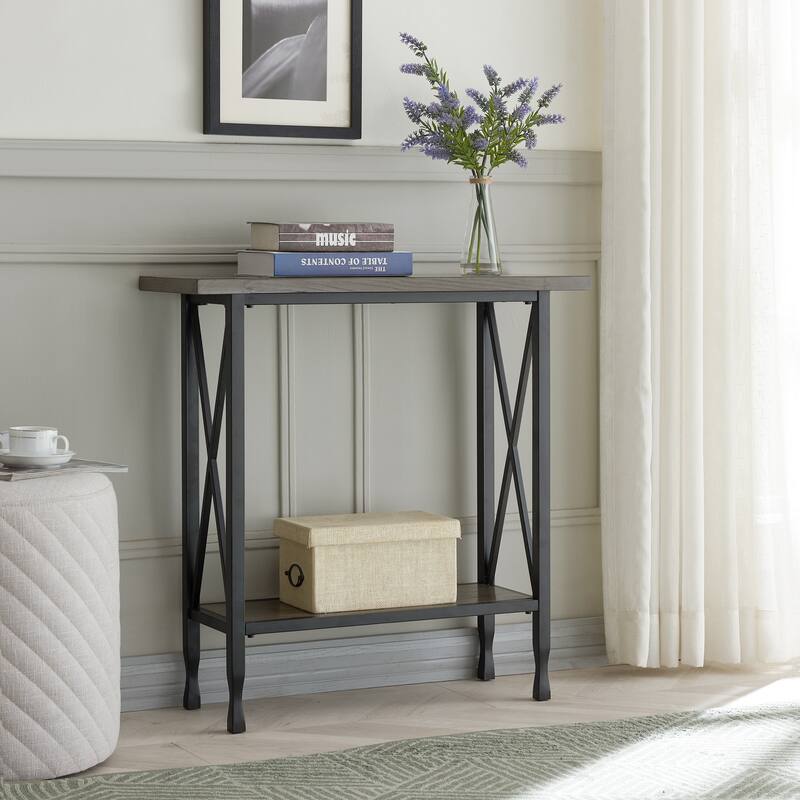 Gray/Matte Black X Design Mixed Wood and Metal Hall Console - Grey - Wood