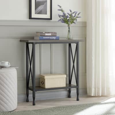 Gray/Matte Black X Design Mixed Wood and Metal Hall Console
